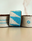 Swahili Coast Beaded Leather Cuffs in Ocean