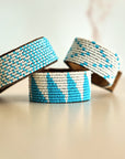 Swahili Coast Beaded Leather Cuffs in Ocean