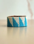 Swahili Coast Beaded Leather Cuffs in Ocean