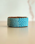 Swahili Coast Beaded Leather Cuffs in Ocean