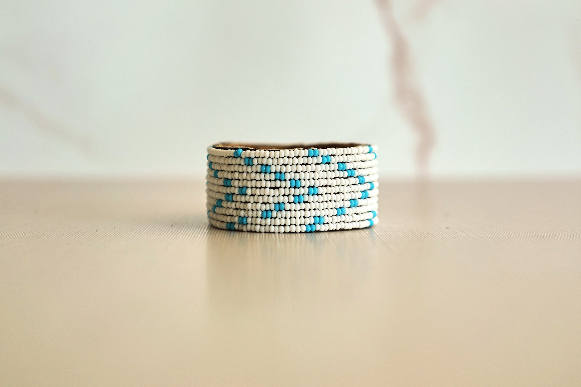 Swahili Coast Beaded Leather Cuffs in Ocean