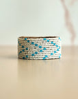 Swahili Coast Beaded Leather Cuffs in Ocean