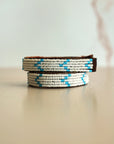 Swahili Coast Beaded Leather Cuffs in Ocean