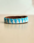 Swahili Coast Beaded Leather Cuffs in Ocean