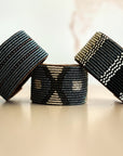 Swahili Coast Beaded Leather Cuffs in Slate