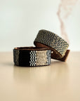 Swahili Coast Beaded Leather Cuffs in Slate