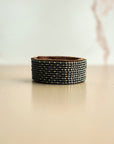 Swahili Coast Beaded Leather Cuffs in Slate