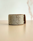 Swahili Coast Beaded Leather Cuffs in White