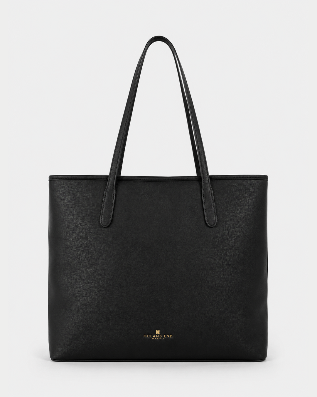 Back view of the Oceans End Marnie Tote in Onyx with long shoulder straps and gold logo