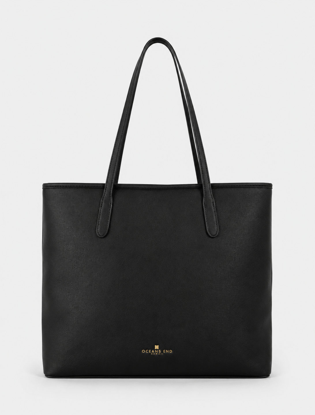 Back view of the Oceans End Marnie Tote in Onyx with long shoulder straps and gold logo