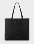 Oceans End Marnie Tote in Onyx with embossed tropical design and long shoulder straps