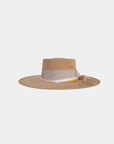 Front view of the Andred Telescope Crown Hat in camel suede.