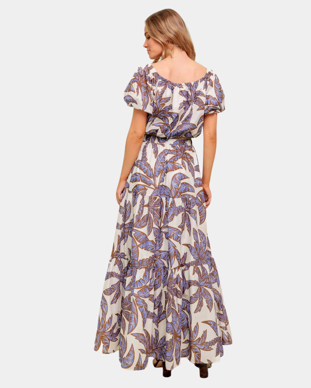 Back view of Azure Riviera palm blouse