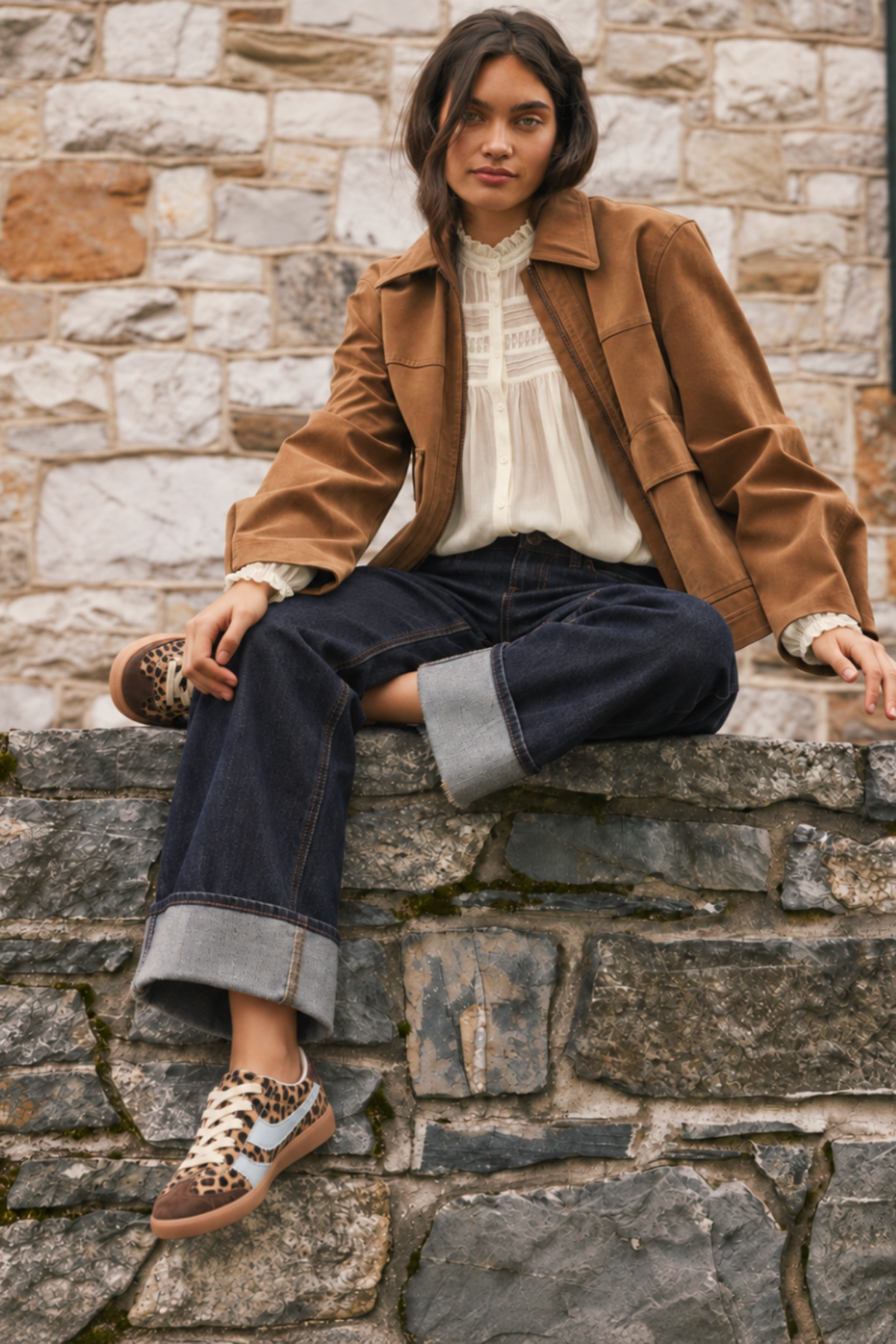 BAYEAS high-rise wide-leg Rolle jeans in dark wash with rolled cuff hem