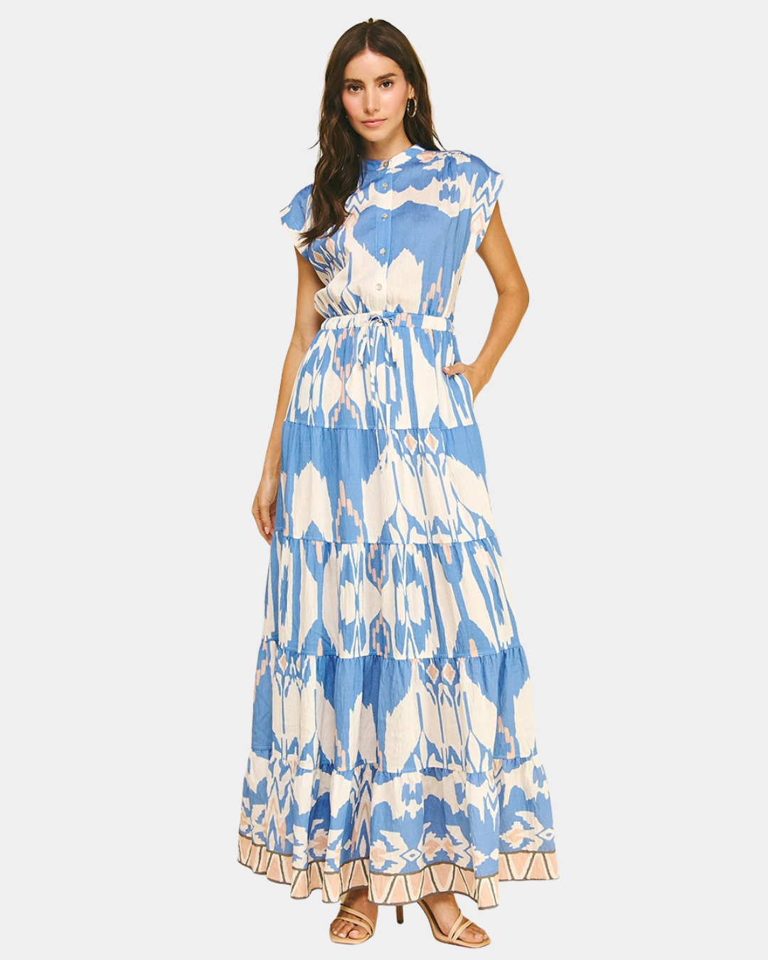 PINCH Teresa Geometric Pattern Tiered Maxi Dress M PINCH Teresa Geometric Pattern Tiered Maxi Dress M