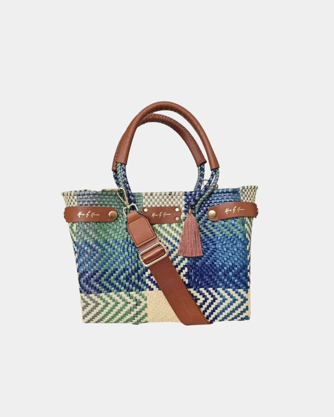 Convertible mini azure handbag worn as shoulder bag and tote