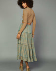 Current Air long sleeve midi dress with ribbed sweater top and tiered skirt