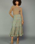Current Air long sleeve midi dress with ribbed sweater top and tiered skirt