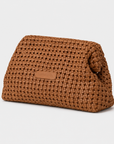 Daniella Lehavi Vivian Maxi Convertible Clutch in tan, angled view showing woven texture