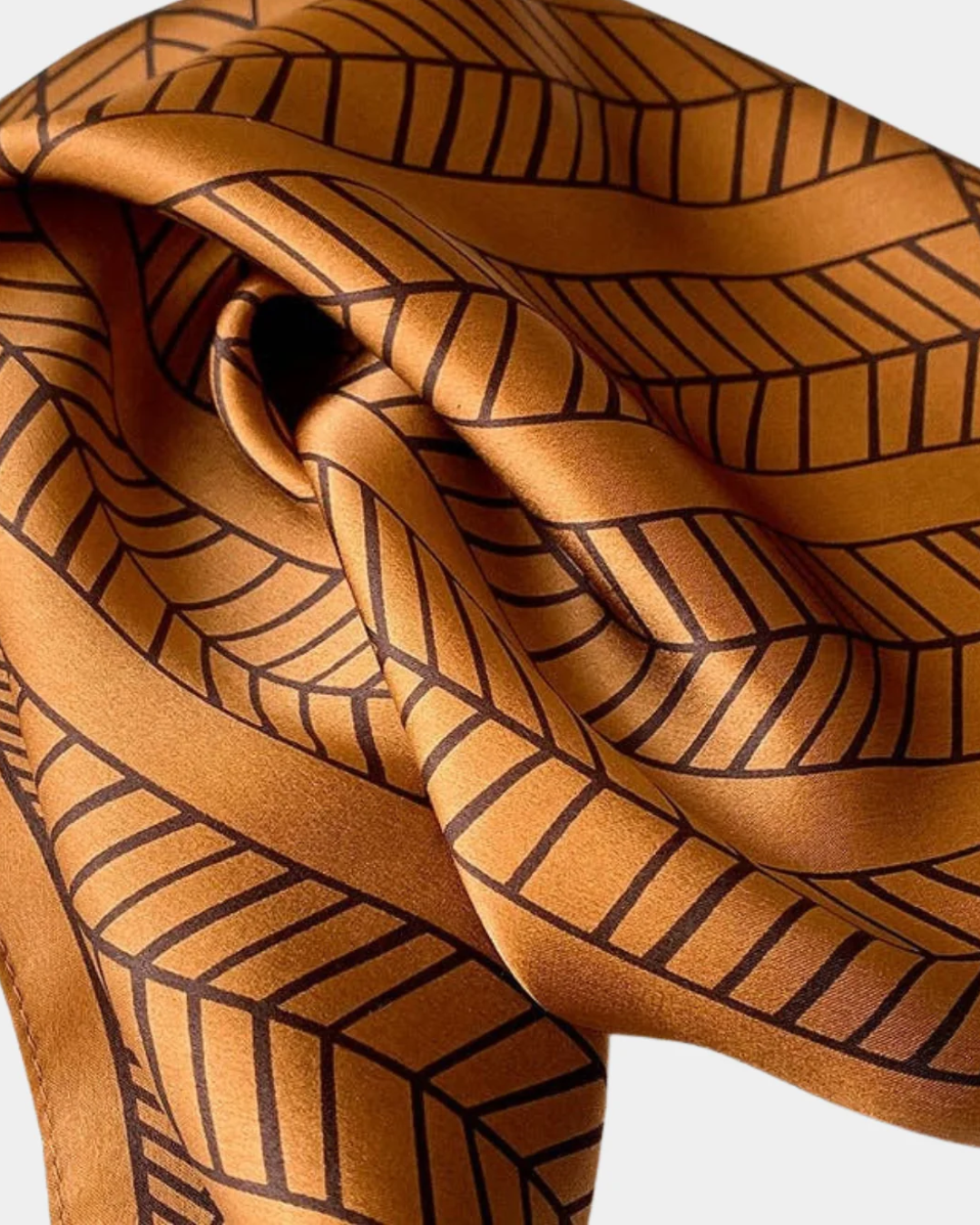 Deco caramel silk scarf tied on handbag as luxury bag accessory