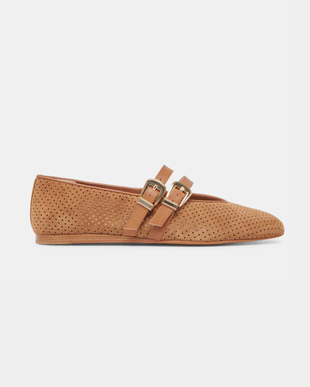 Dolce Vita Baylee ballet flats in pecan perforated suede with double buckle straps