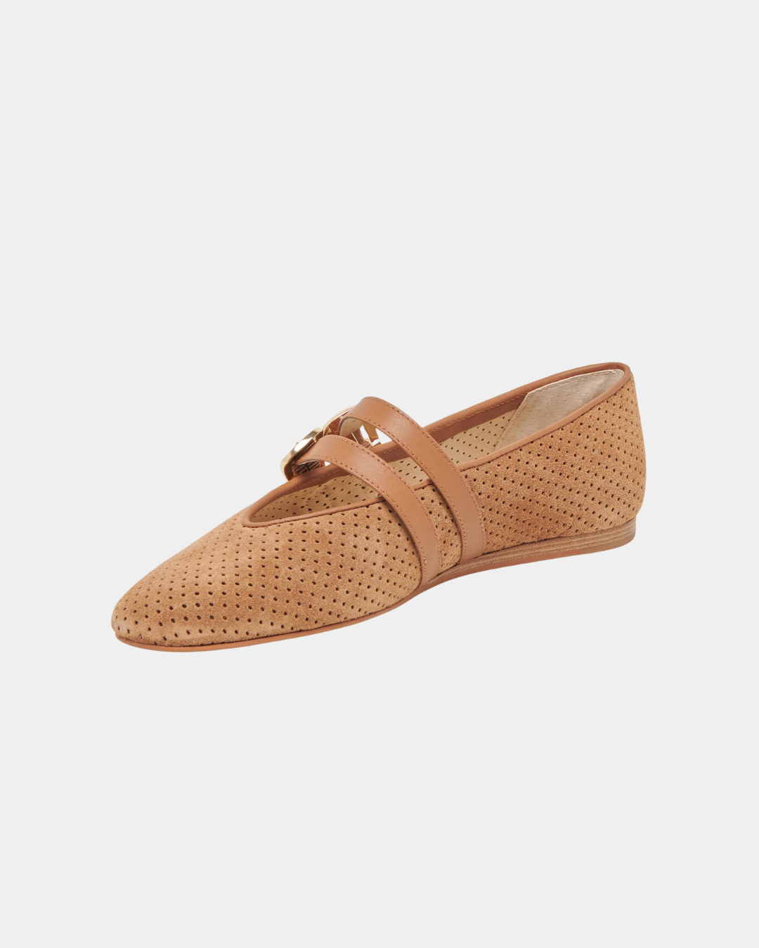Dolce Vita Baylee ballet flats in pecan perforated suede with double buckle straps