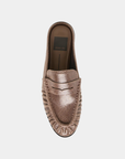 Top view of the Dolce Vita Betzy Loafer in brown embossed suede with penny loafer strap and ruched moc toe.