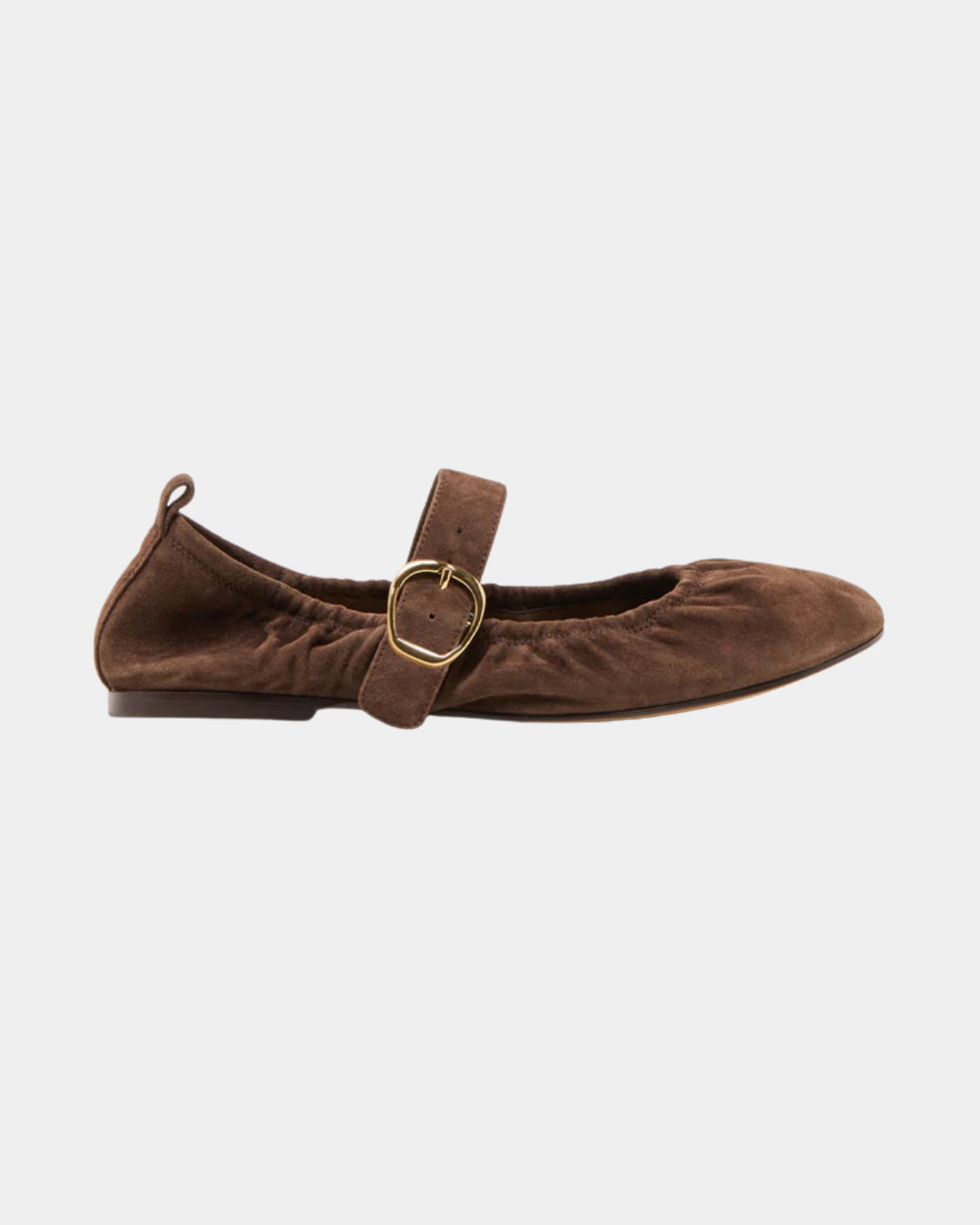 Dolce Vita Caely ballet flats in brown suede with mary jane strap and gold buckle