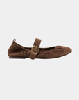 Dolce Vita Caely ballet flats in brown suede with mary jane strap and gold buckle