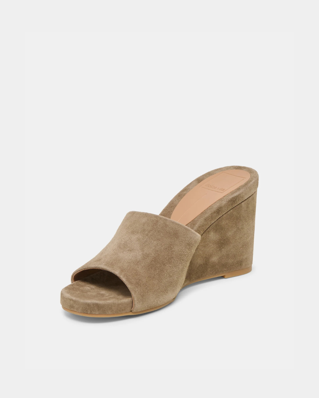 Dolce Vita Holta wedge featuring a clean silhouette and rich olive suede finish.