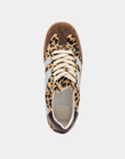 Top view of the Dolce Vita Merit Leopard Sneakers featuring genuine leopard calf hair, suede toe cap, leather accents, and lace-up design.