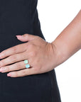 Handcrafted double seaglass ring with organic coastal inspiration on model
