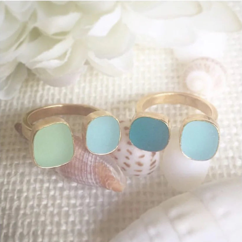 Handcrafted double seaglass ring with organic coastal inspiration lifestyle image