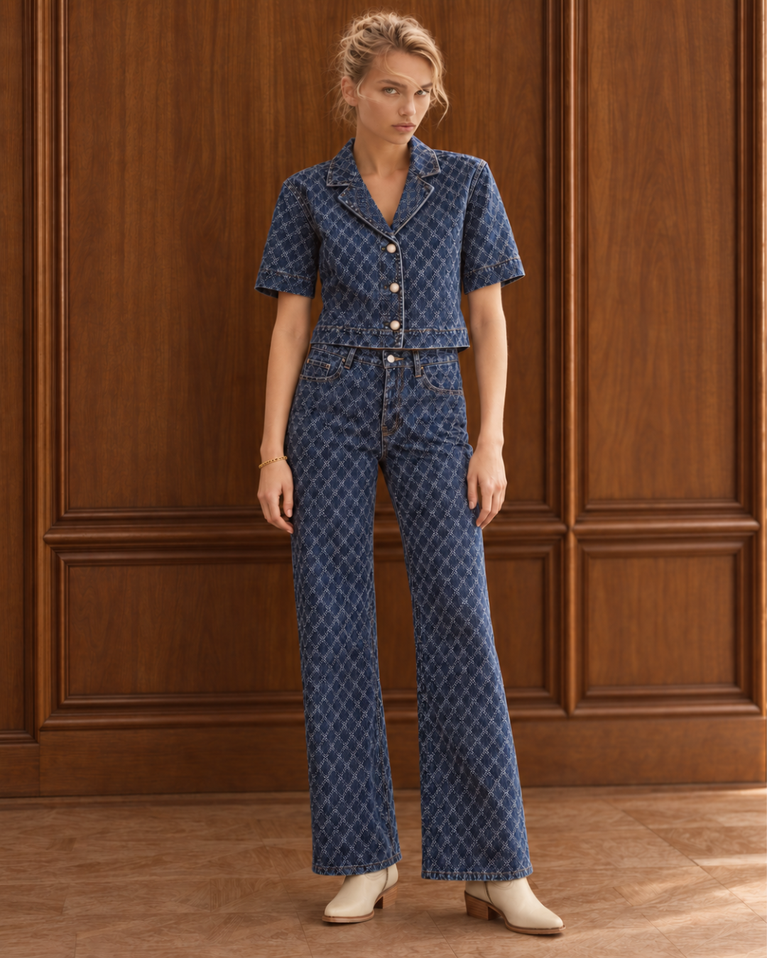 Elan Diamond High Rise Wide Leg Jeans