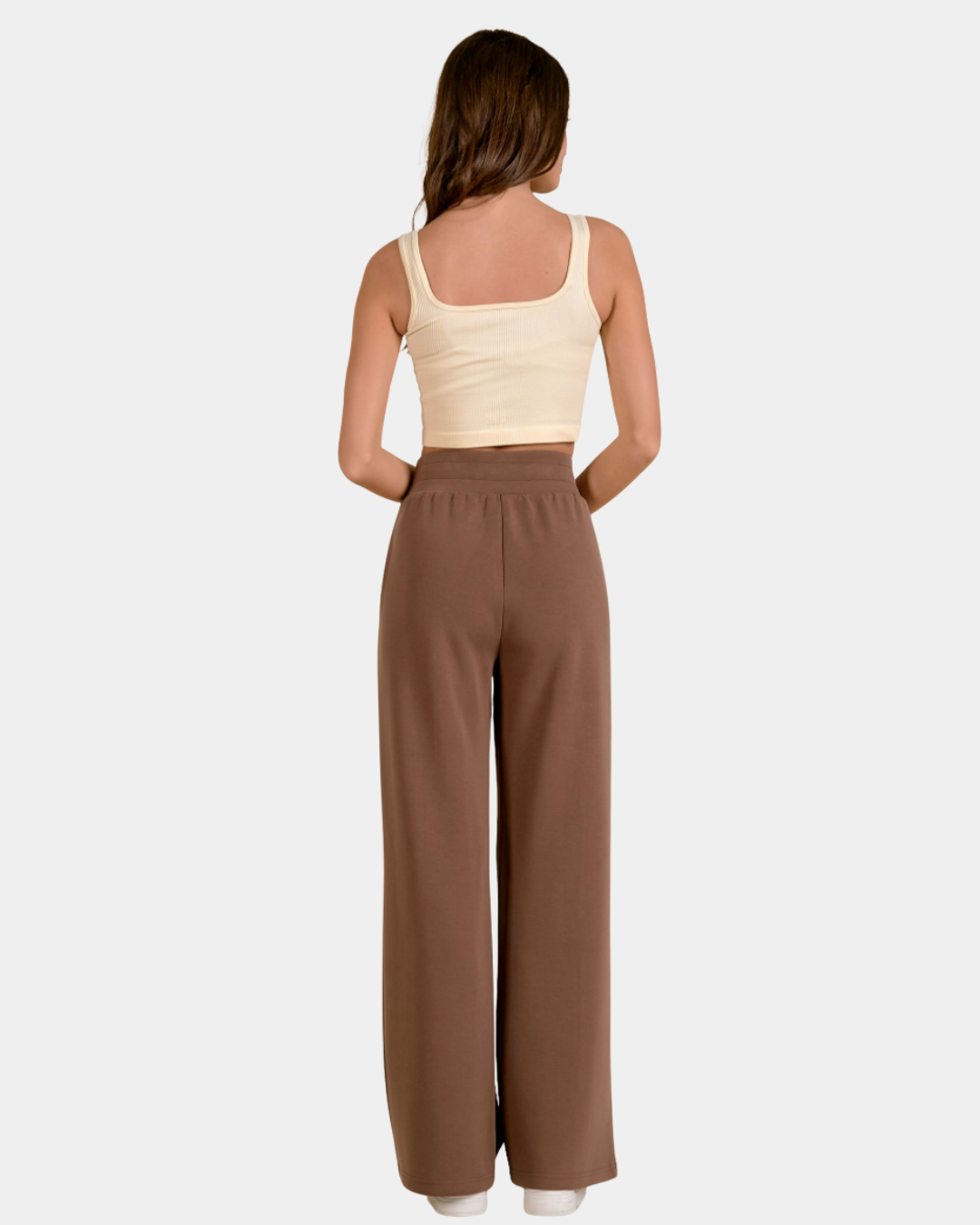 Back view of the Elan Marley Wide Leg Pants in mocha showing the relaxed wide-leg fit.