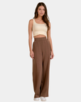 Front view of Elan Marley Wide Leg Pants in mocha with a relaxed full-length silhouette.