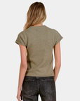 Back view of the Elan Sam Short Sleeve Sweater in Light Olive