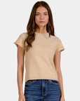 Front view of the Elan Sam Short Sleeve Sweater in Stone