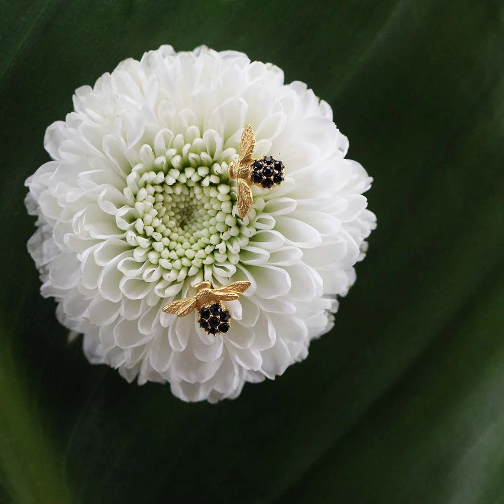 Handcrafted bee post earrings inspired by garden and nature motifs