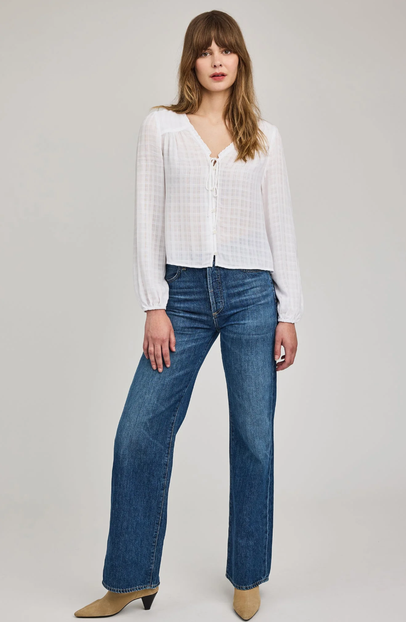 Gentle Fawn Vanessa Blouse styled with tailored denim and boots.