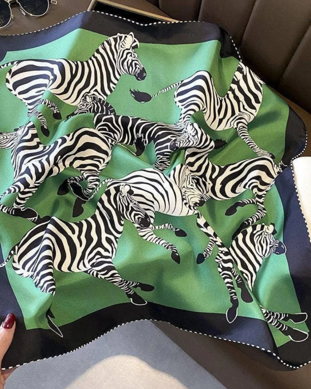 Green zebra print mulberry silk scarf for women luxury silk scarf