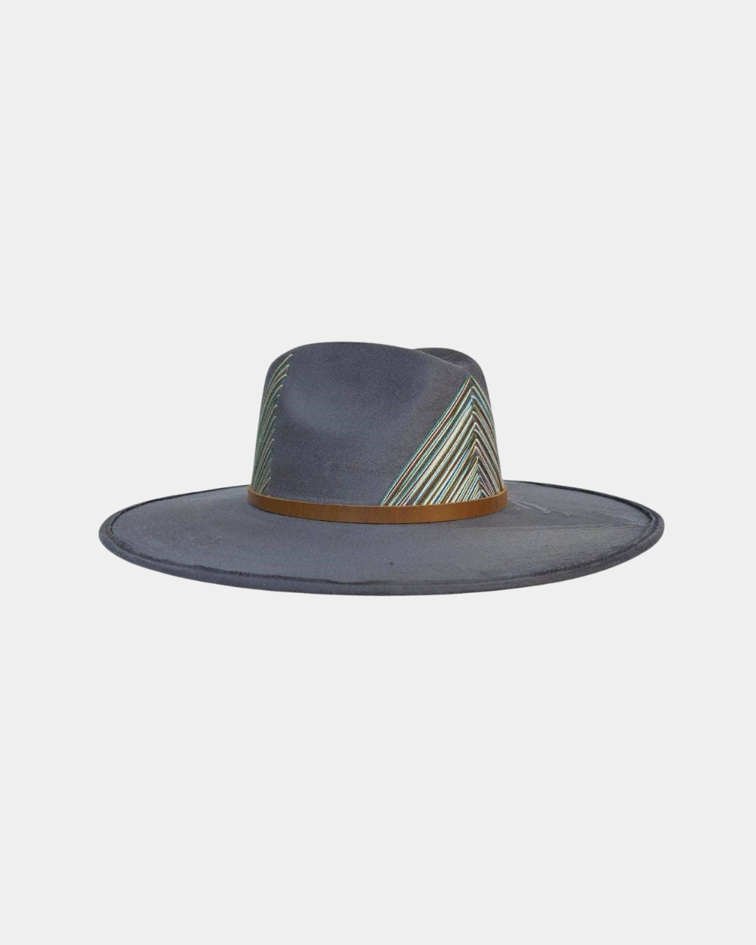 Angle view of the Lottie Rancher Crown Hat in grey suede.