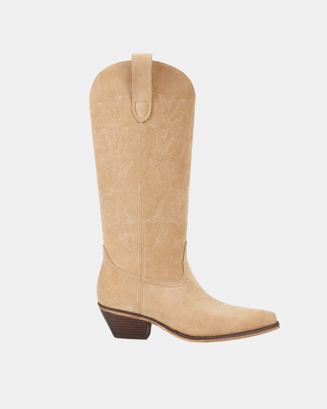 Marfa Boots Emmy Lou faux suede western boot in tan, side view