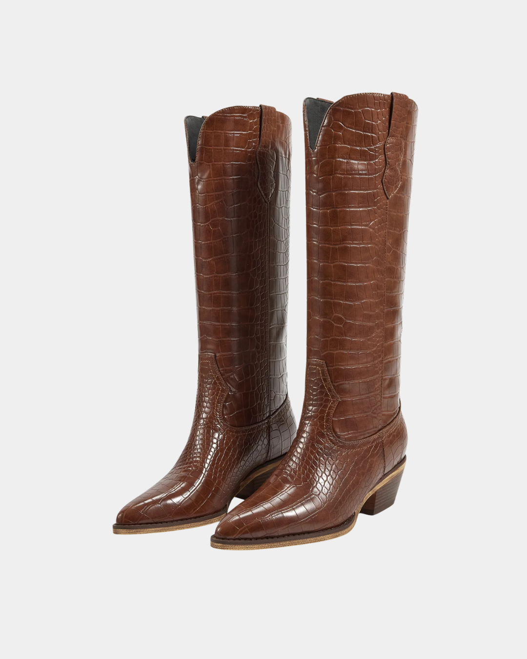 Marfa Boots LeAnn western boot in chocolate brown croc-embossed vegan leather