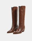 Marfa Boots LeAnn western boot in chocolate brown croc-embossed vegan leather