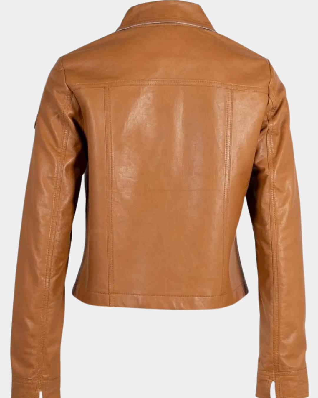 Back view of the Mauritius Lefei Leather Shirt Jacket in Camel