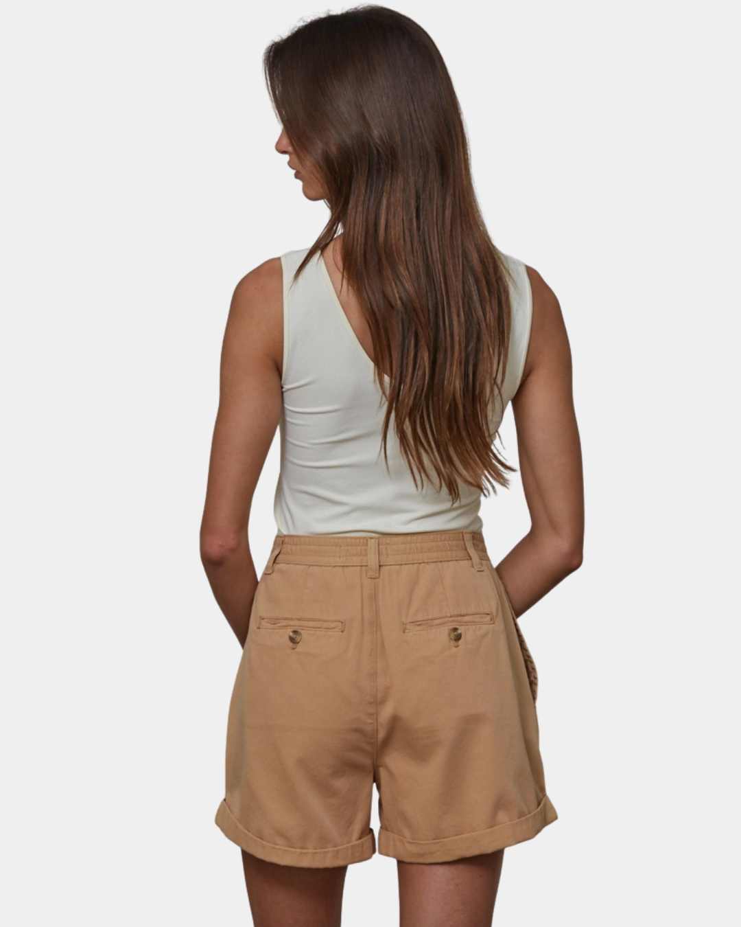 Back view of the Monaco pleated cotton shorts with a clean, polished fit.