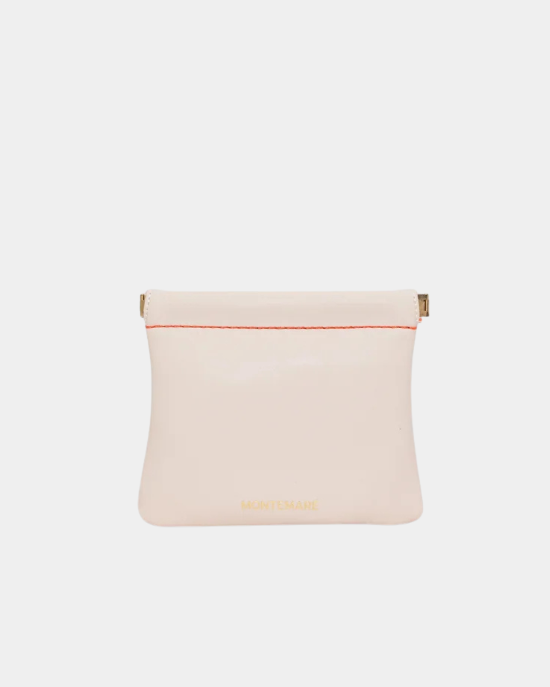 Montemare Roma Square Pouch in Ivory, front view with orange contrast stitching and gold logo.
