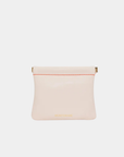 Montemare Roma Square Pouch in Ivory, front view with orange contrast stitching and gold logo.