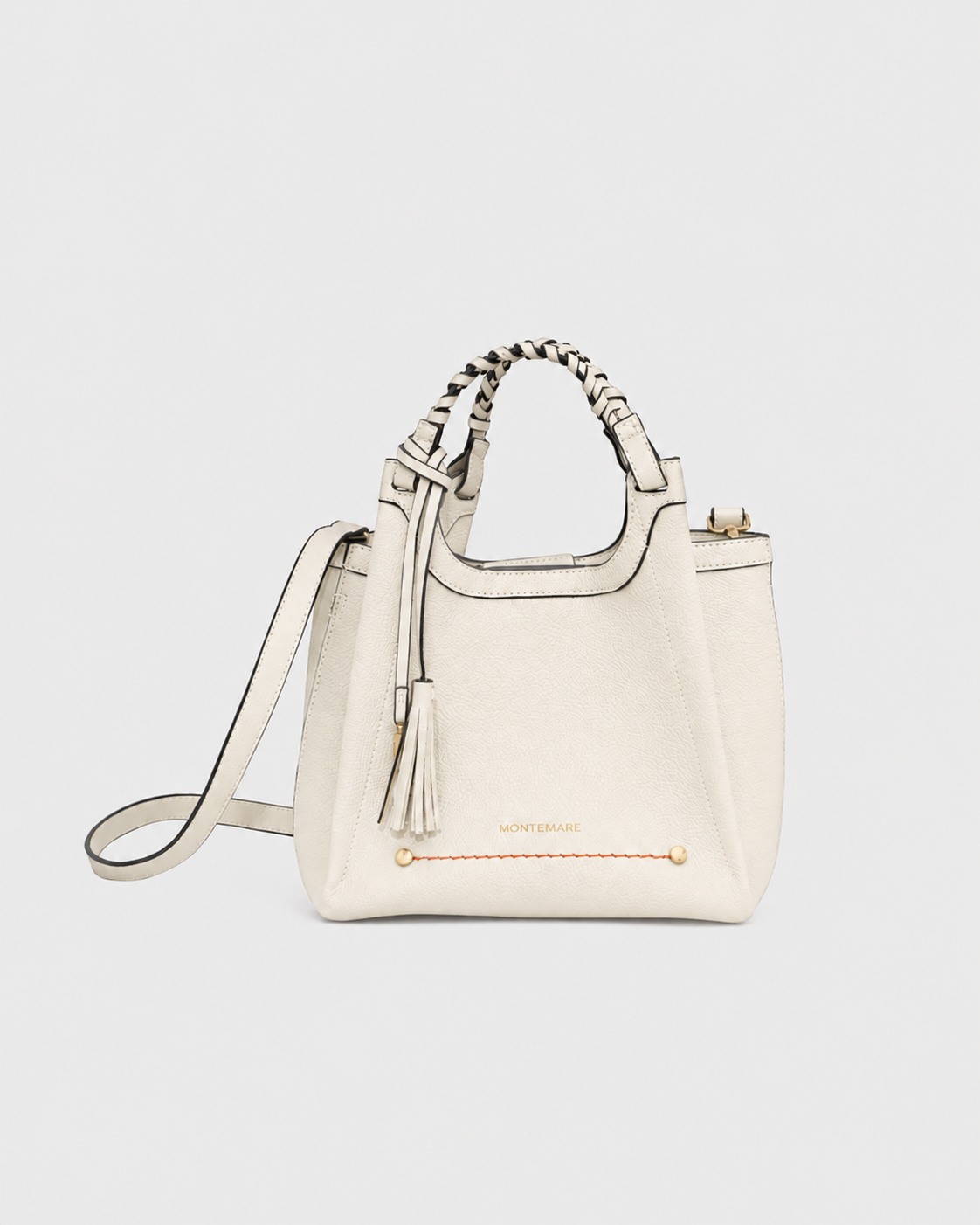 Montemare Sedona Crossbody in ivory with braided handles, shoulder strap, tassel detail and gold hardware